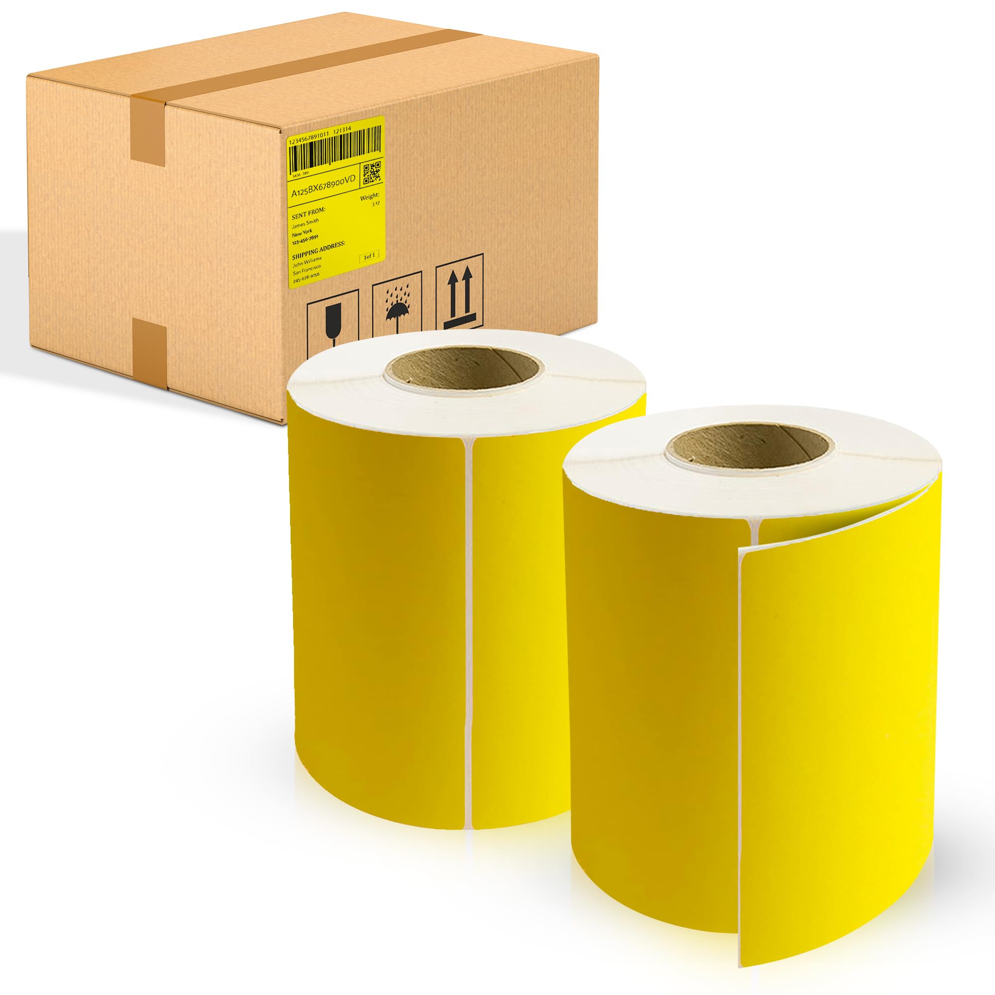 AMZ Yellow Direct Thermal Label Paper, 4 x 6 Inches - 4000 Pack with 1 Inch Core - Self-Seal Thermal Shipping Labels for Barcoding & Shipping | Perfect for E-commerce, Logistics, and Warehouse Labeling