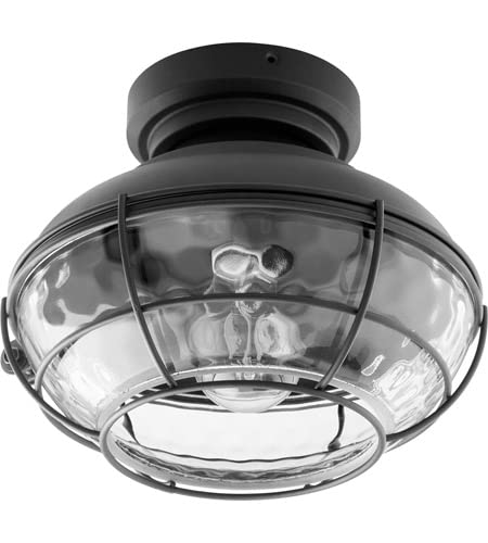 Quorum 1974-69 Windmill Indoor/Outdoor Ceiling Fan Light Kit - Damp Rated LED Fixture with Small Cage Design & Etched Glass Shade in Noir Finish - Perfect for Patio, Porch, Bedroom and Living Room Lighting
