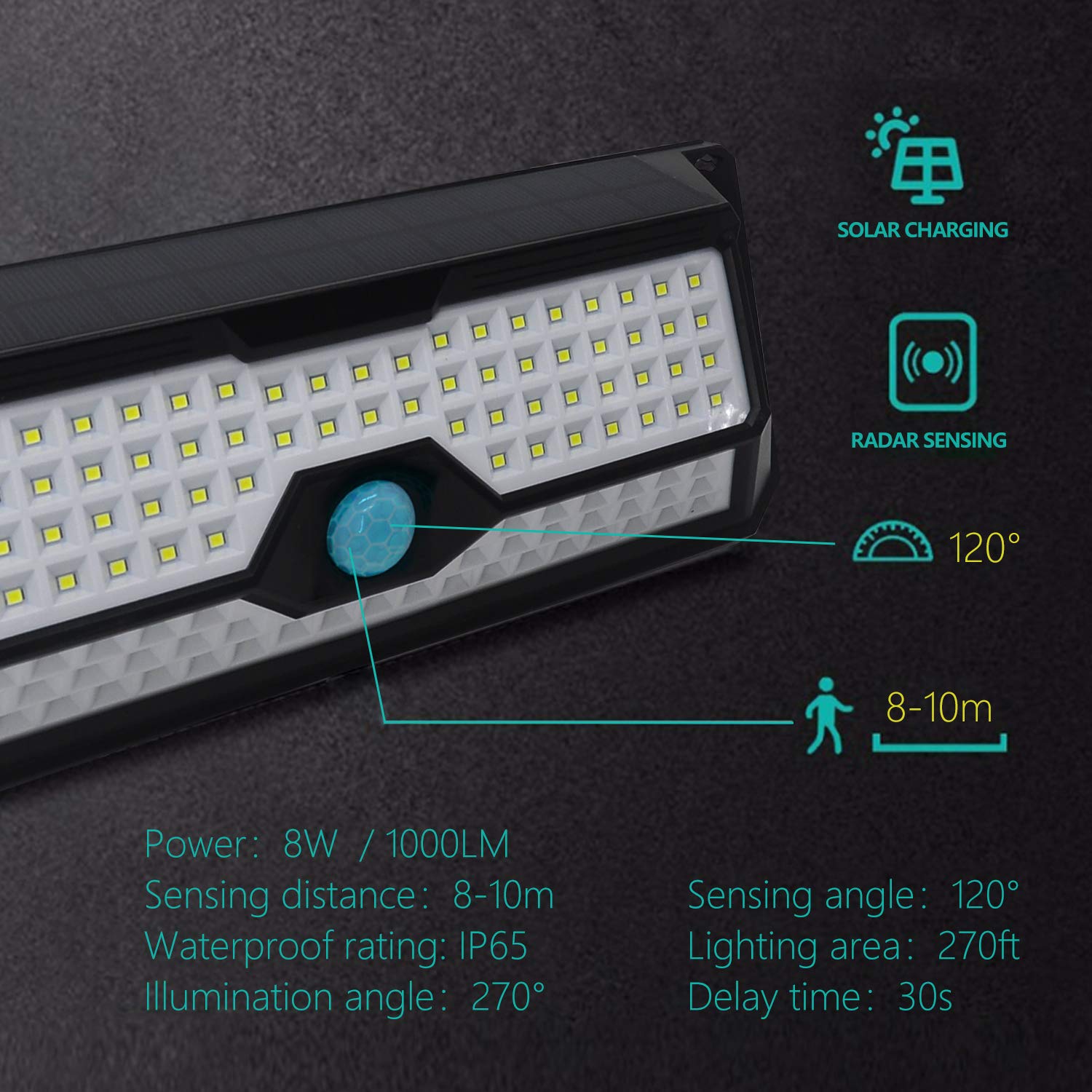 136 LED Solar Motion Sensor Lights Outdoor - 2 Pack, Monocrystalline Solar Panel, 270° Wide Angle Security Lighting for Yard, Garage, Deck & Front Door | Perfect for Pathway, Patio & Driveway Safety