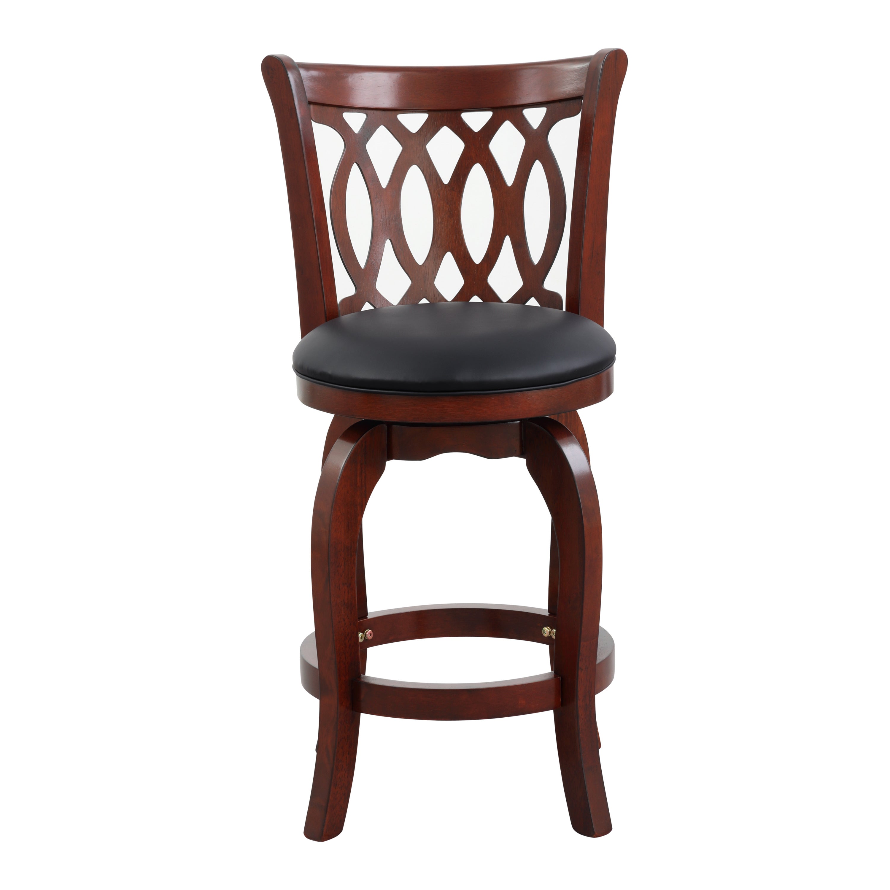 Dark Cherry Faux Leather Swivel Bar Stool - Solid Wood Counter Height Chair with Comfortable Back Design - Perfect for Kitchen Islands, Home Bars & Dining Rooms