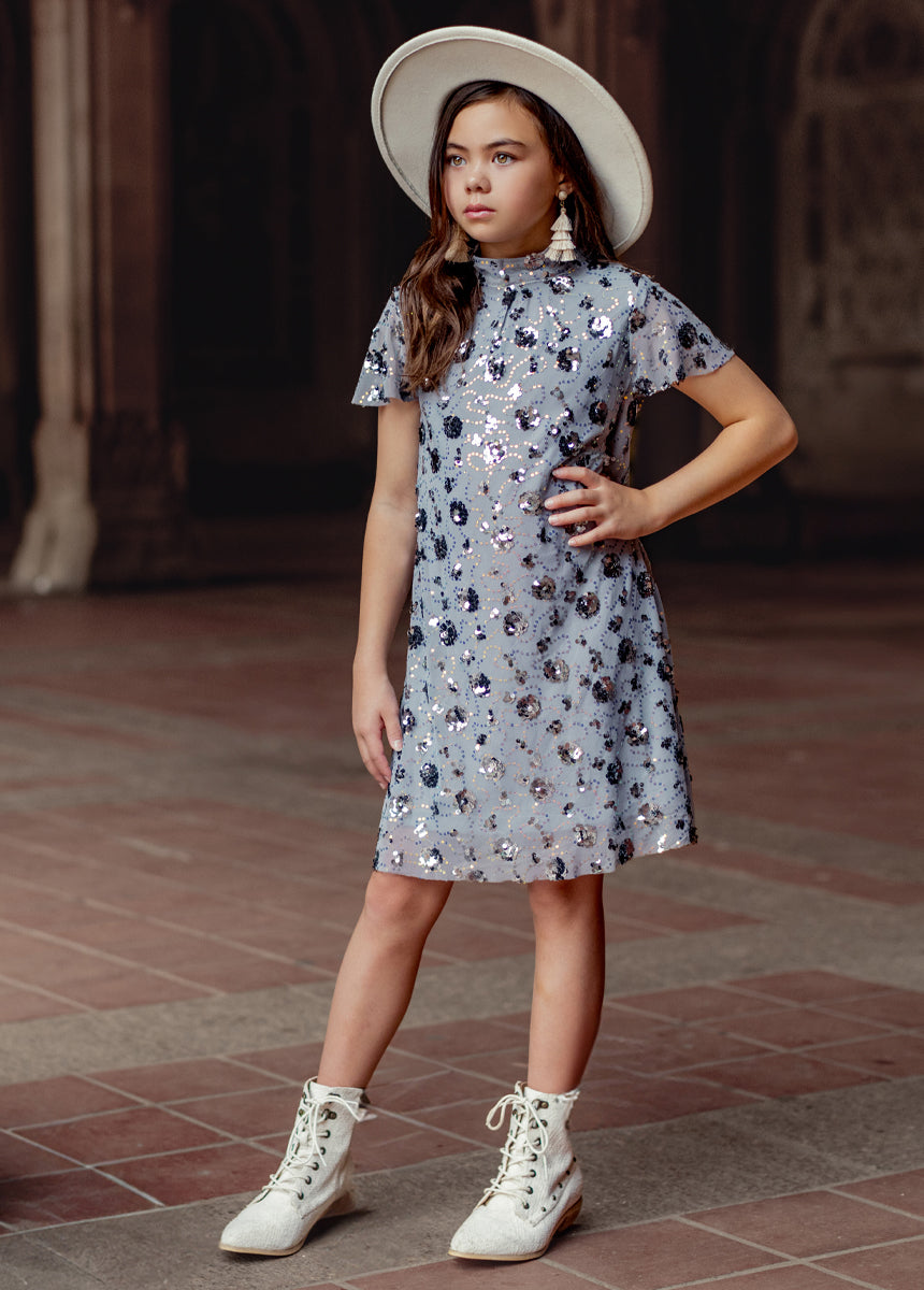 Ansel Dress in Blue Smoke - Elegant Women's Midi Dress for Casual & Evening Wear | Perfect for Parties, Dates & Office Outfits