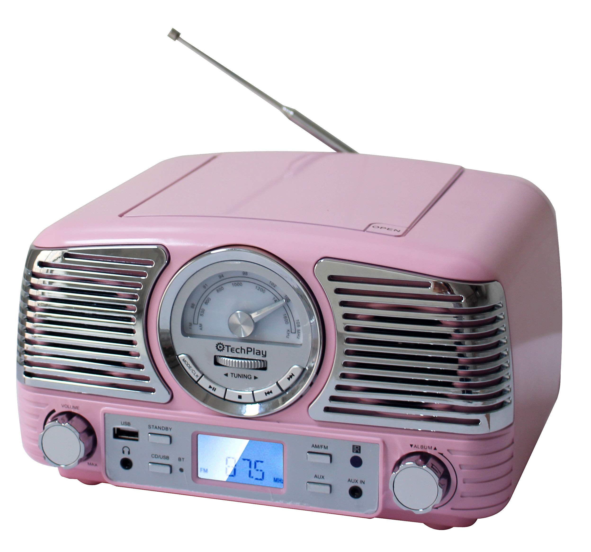 TechPlay QT62BT Retro Bluetooth CD Player - Compact Stereo with AM/FM Radio, USB Port, AUX Input & Headphone Jack | Vintage Design for Home, Office & Dorm Room Music Listening