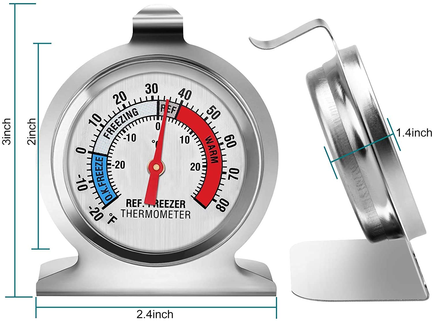 Refrigerator Thermometer - Large Dial Freezer Thermometer (3 Pack) | Accurate Temperature Monitor for Fridge, Freezer & Cooler | Perfect for Food Safety, Home Kitchen & Commercial Use