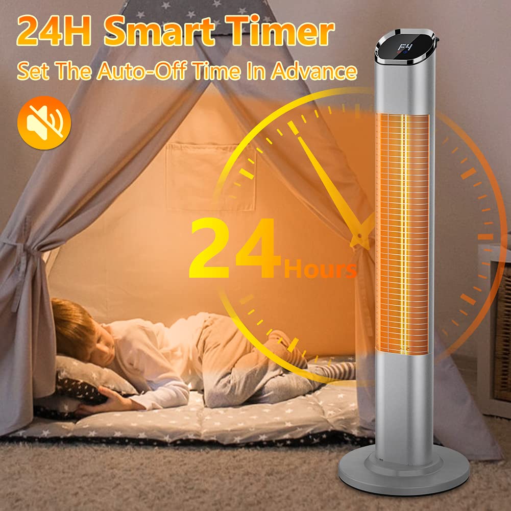 1500W/750W Electric Infrared Patio Heater with Remote Control - Outdoor & Indoor Space Heater with 24H Timer, Waterproof Design, Tip-over & Overheat Protection - Perfect for Backyards, Decks, Garages and Patios