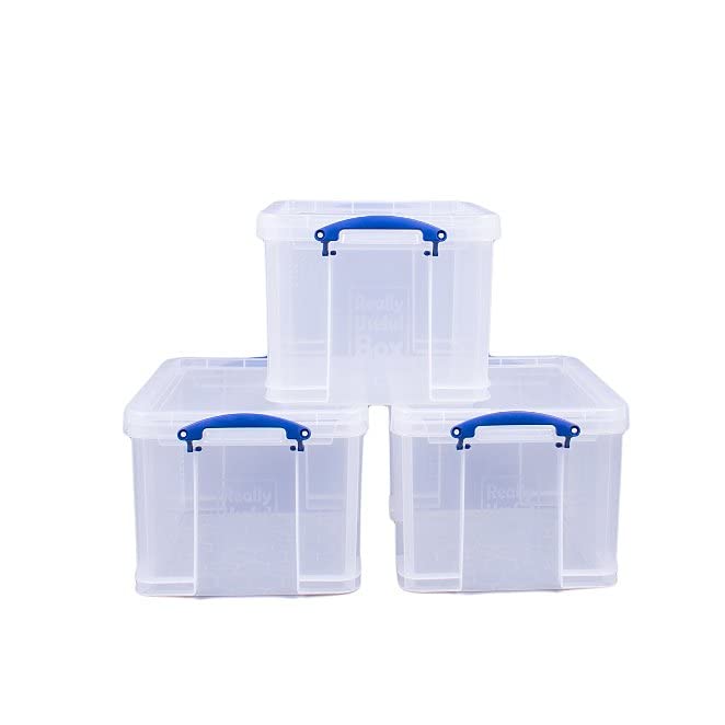 Really Useful Plastic Storage Box Bonus Pack - 3x35 Litre Clear Storage Containers for Home, Office & Organizing