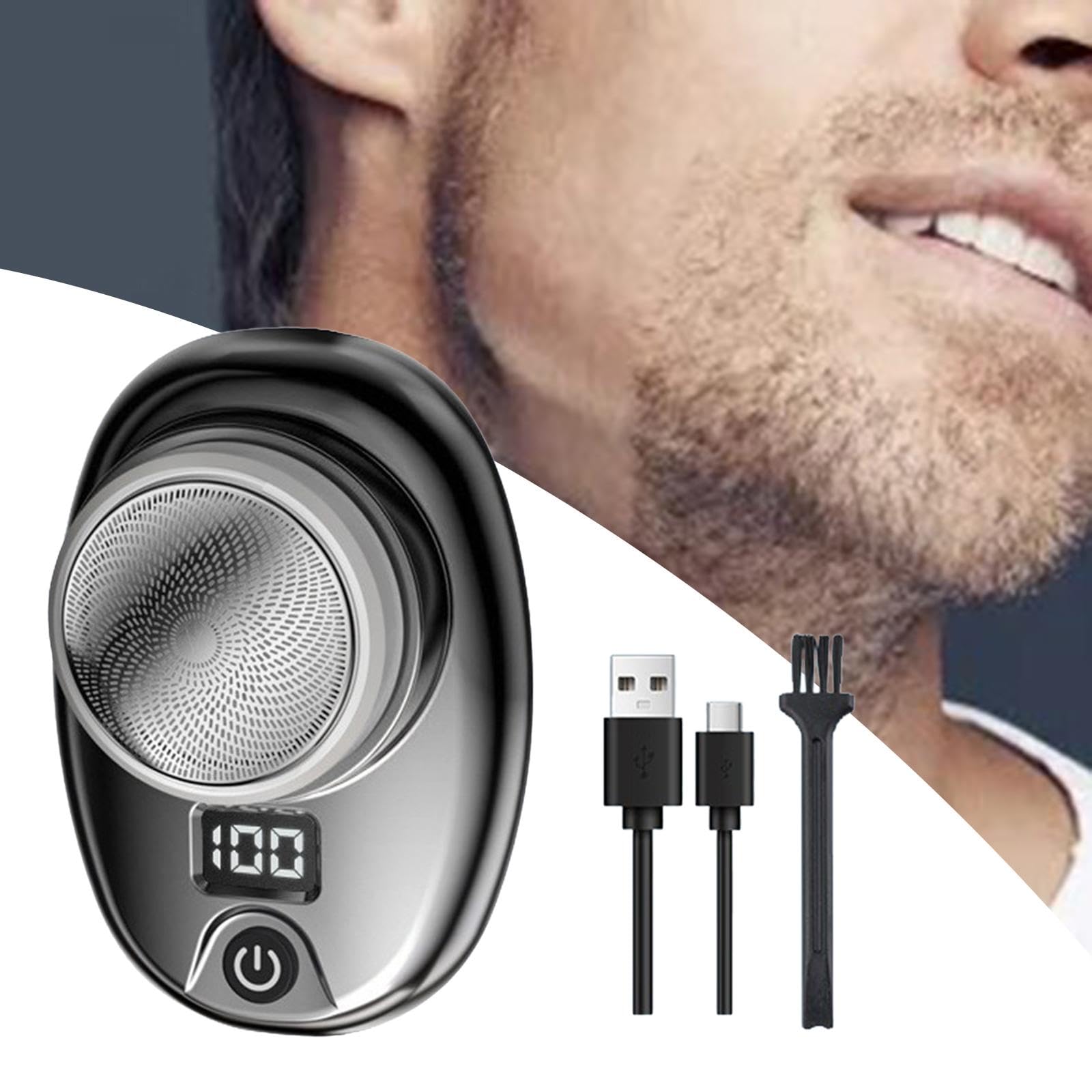 Mini Electric Shaver for Men - Portable Beard Trimmer with Easy Button Use, Rechargeable Cordless Design for Face, Arms & Legs Grooming - Perfect for Travel, Camping & Daily Use (Gradient Black)