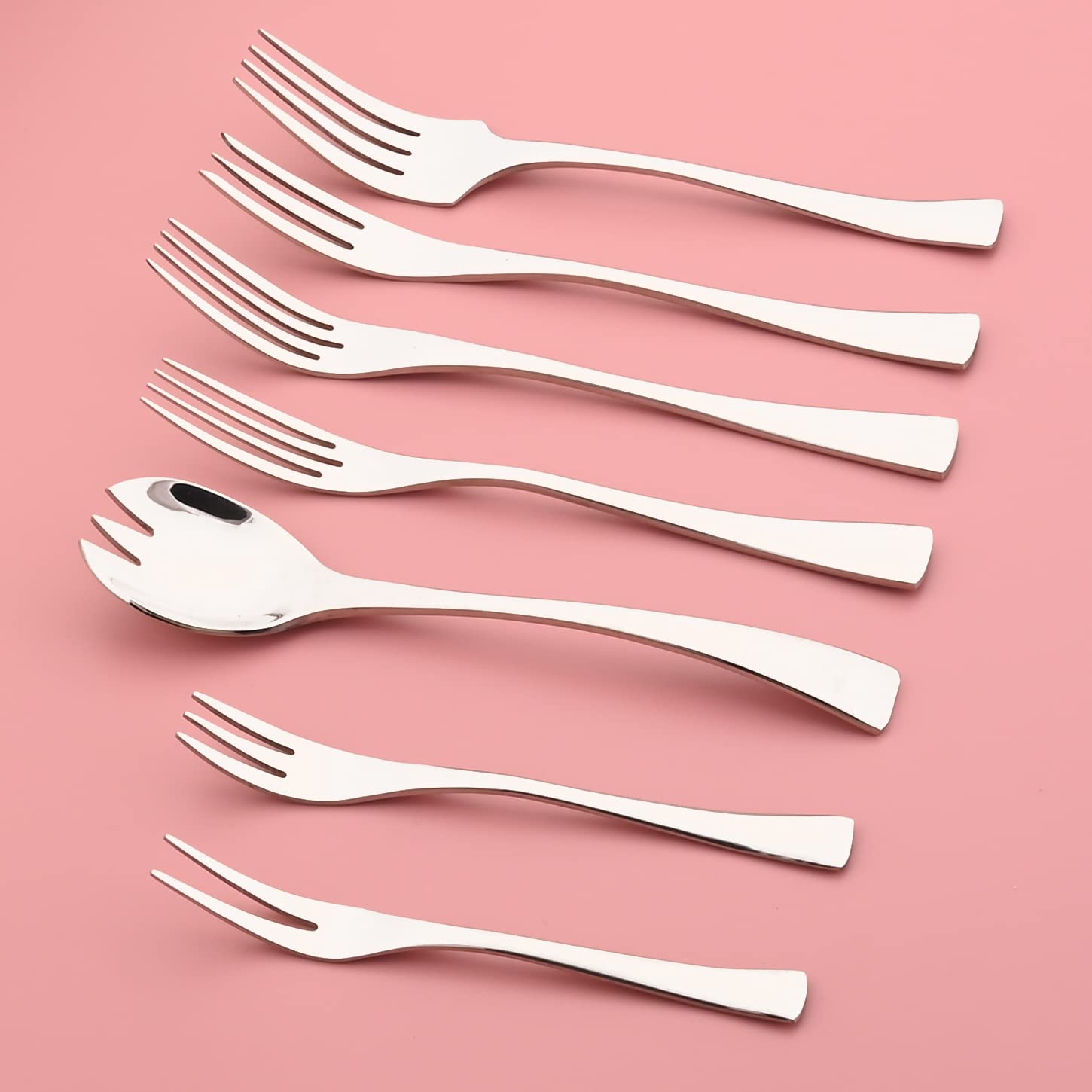 Gugrida 4-Piece SUS 304 Stainless Steel Two-Prong Forks Set - Silver Dessert Forks for Fruit, Cake, Appetizers, Cheese & Charcuterie Boards - Perfect for Parties, Weddings & Elegant Dining