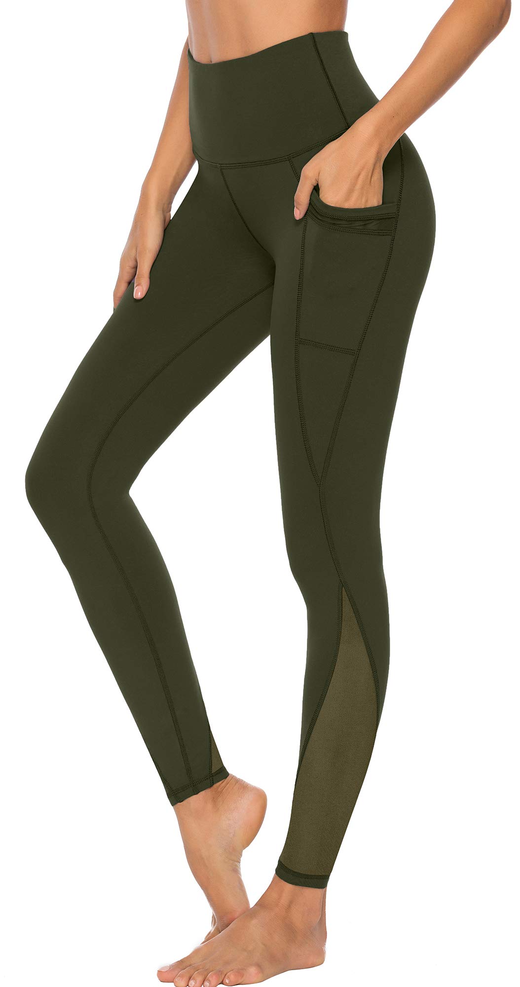 PERSIT Women's High Waist Yoga Pants - 4-Way Stretch Tummy Control Workout Leggings with Mesh Design & 2 Pockets | Non See-Through for Gym, Running, Pilates & Lounge Wear