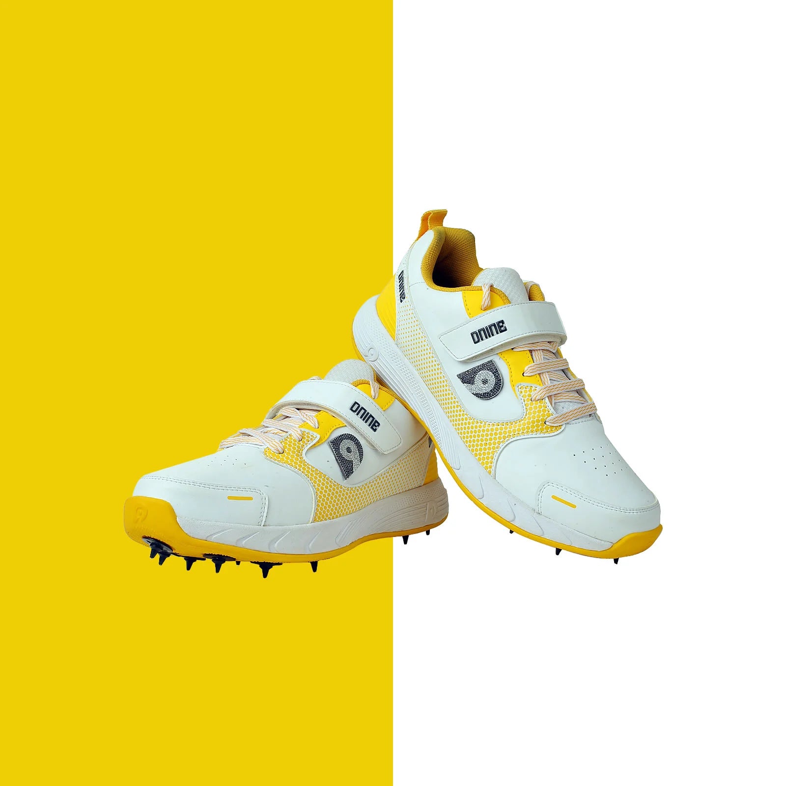 DNINE Polyurethane (PU) Prince 1 Yellow/Black/White Cricket Metal Spike Shoes - Lightweight & Durable for Professional Cricket Matches & Training