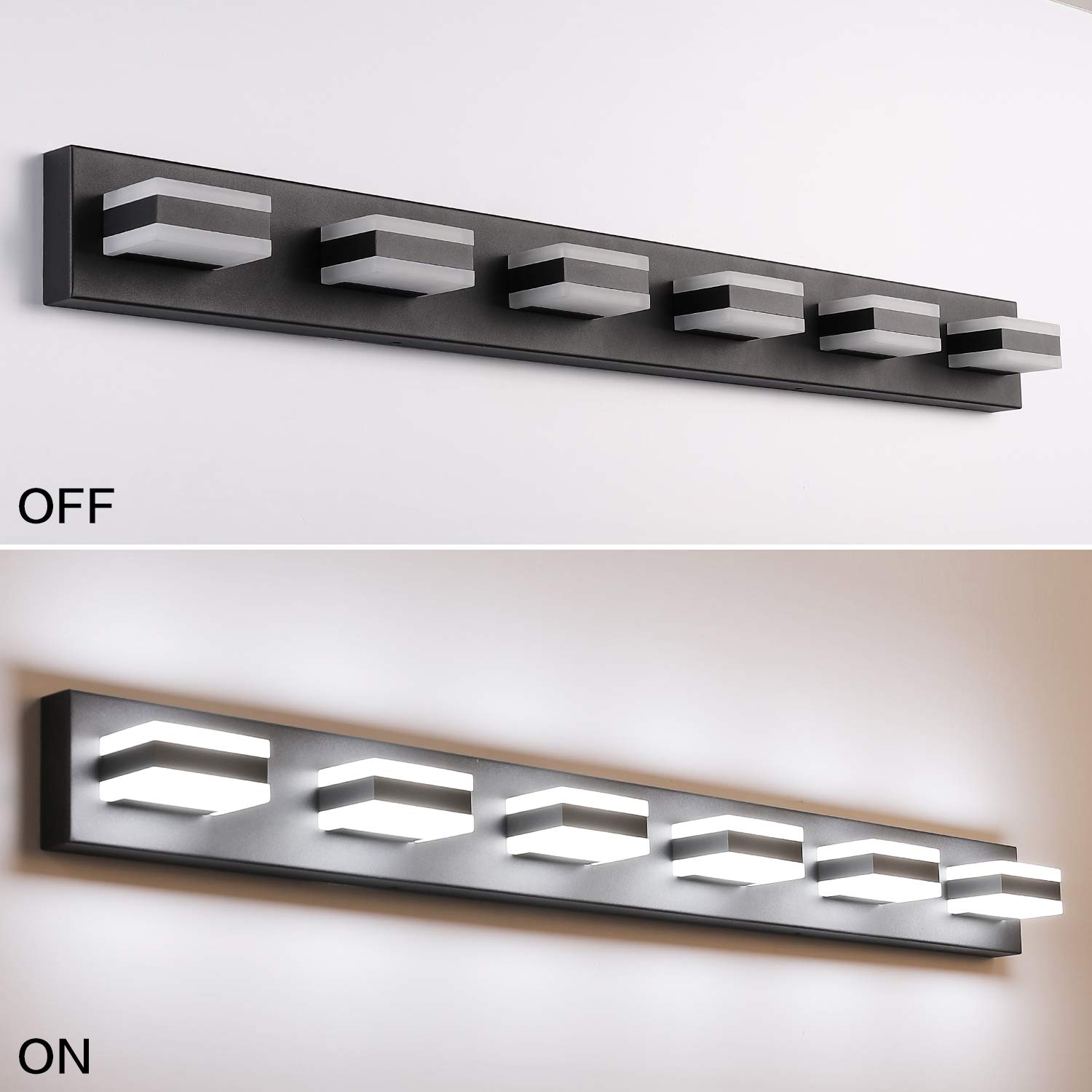 SOLFART Modern LED Dimmable Bathroom Vanity Light - 6-Light Matt Black Acrylic Fixture for Mirror Lighting | Perfect for Bathroom Makeup, Shaving & Grooming