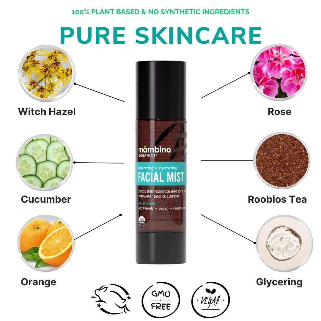 Organic Cucumber & Rose Hydrating Face Toner - 4oz | Soothing & Refreshing Facial Mist for Dry Skin, Morning Skincare Routine & Post-Workout Revitalization