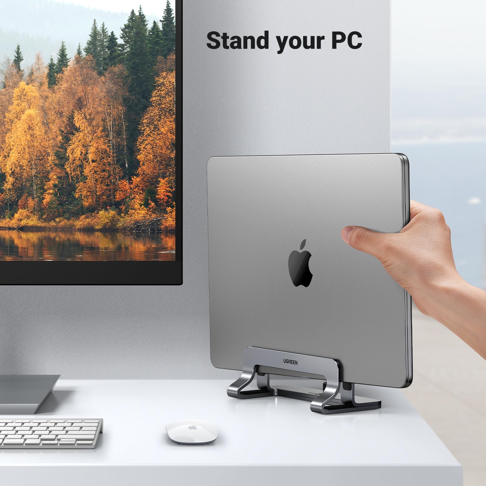 UGREEN Vertical Laptop Stand Holder - Adjustable Aluminum Desktop Organizer for MacBook Pro/Air & 17.3