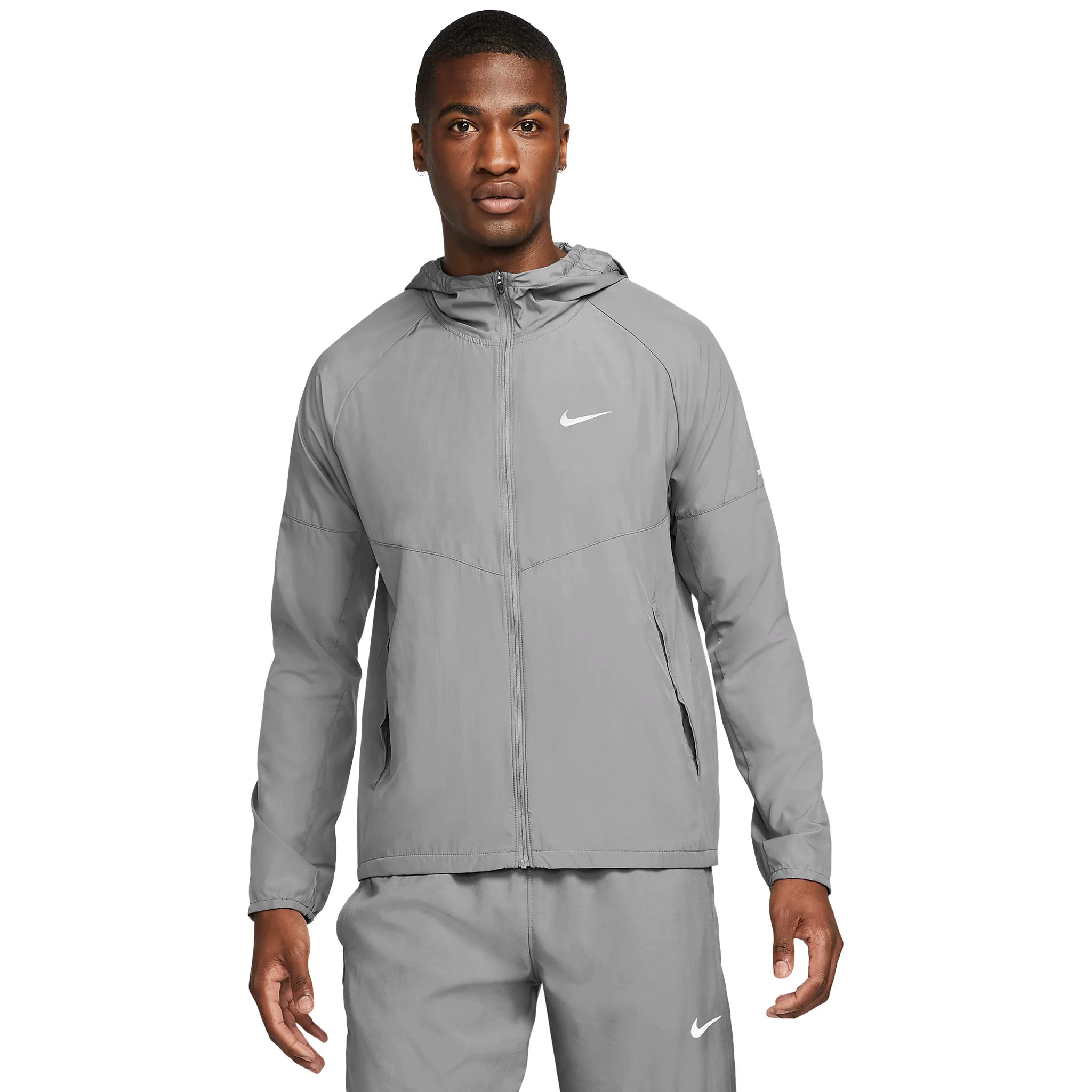 Nike Miler Repel Grey Windbreaker Jacket - Lightweight Water-Resistant Running Jacket for Men - Perfect for Jogging, Hiking & Outdoor Activities