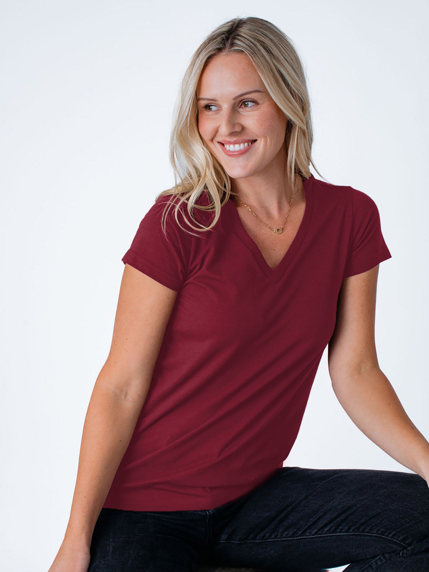 Women's V-Neck T-Shirts 5-Pack - Soft Cotton Basic Tees for Casual Wear, Workout & Layering | Equinox Collection