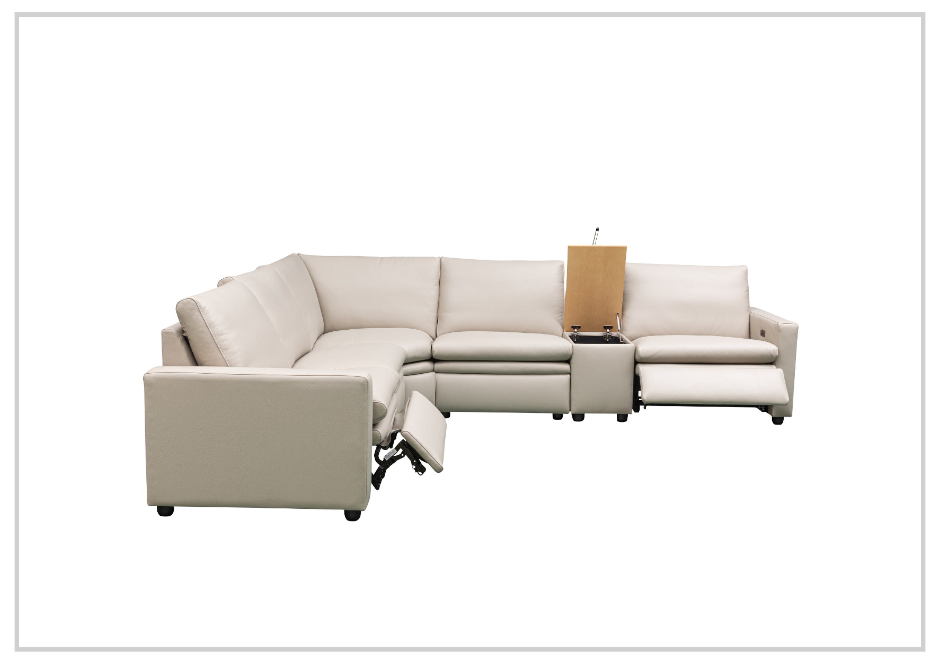 Klaussner Roma 6-Piece Beige Leather Power Reclining Sectional Sofa Set with USB Chargers - Modern Living Room Furniture for Home Theater & Family Gatherings