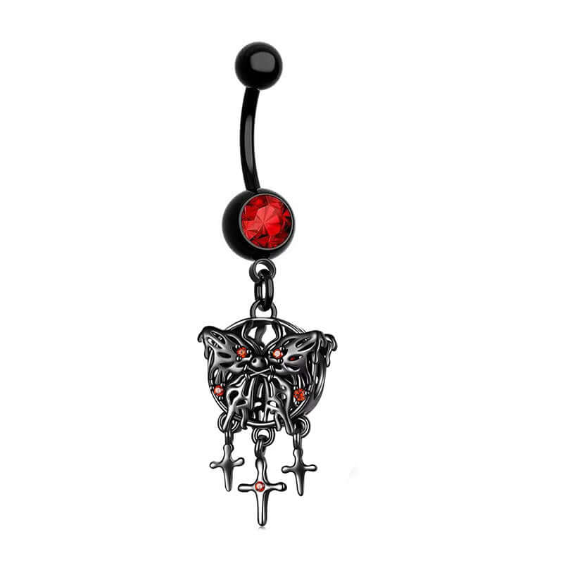 14G Goth Black Widow Vampire Bat Dangle Belly Button Rings - Body Jewelry for Piercing | Perfect for Halloween, Gothic Fashion & Alternative Style