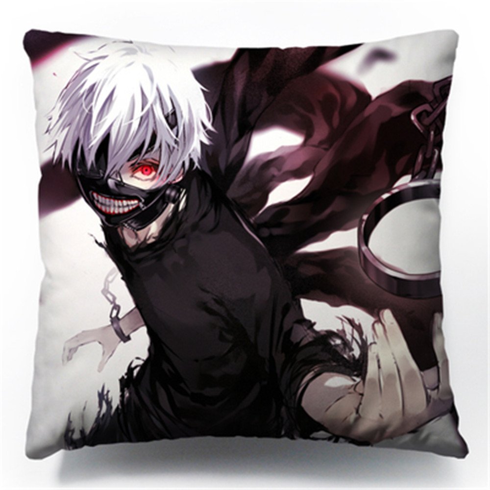 Tokyo Ghoul Anime Kaneki Ken Cartoon Double-Sided Pillowcase 17.7x17.7 Inch - Soft Anime Bedding for Fans, Home Decor, and Cosplay Accessories