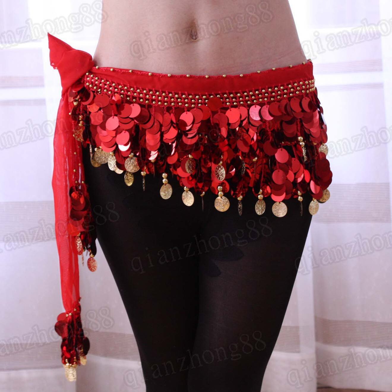 Handmade Belly Dance Hip Scarf with Gold Coins - Red Lively Style for Women | Perfect for Dance Performances, Costume Parties & Fitness Classes