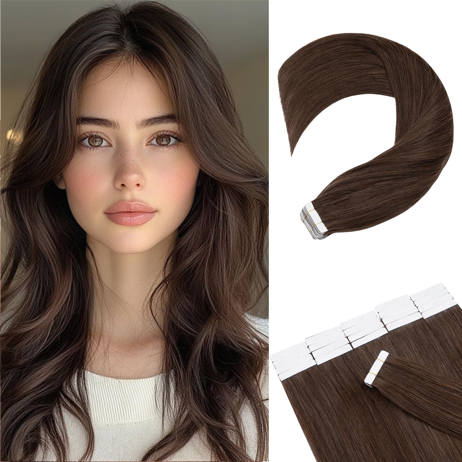 20pcs 30g Tape in Hair Extensions 100% Remy Human Hair - Balayage Medium Brown #04, 22 Inch Seamless Skin Weft Straight Extensions for Volume & Length | Perfect for Weddings, Parties & Daily Styling