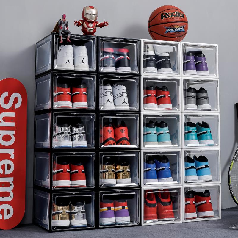 Front Opening Acrylic Transparent Black Magnetic Stackable Shoe Box Organizer - Multipack for Sneaker Storage & Closet Organization