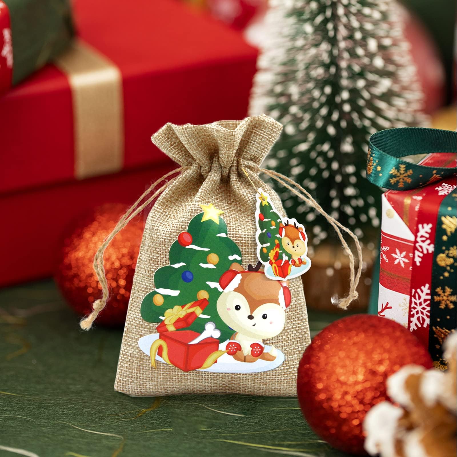 Christmas Burlap Gift Bags 24PCS with Drawstrings - Party Favors & Candy Storage