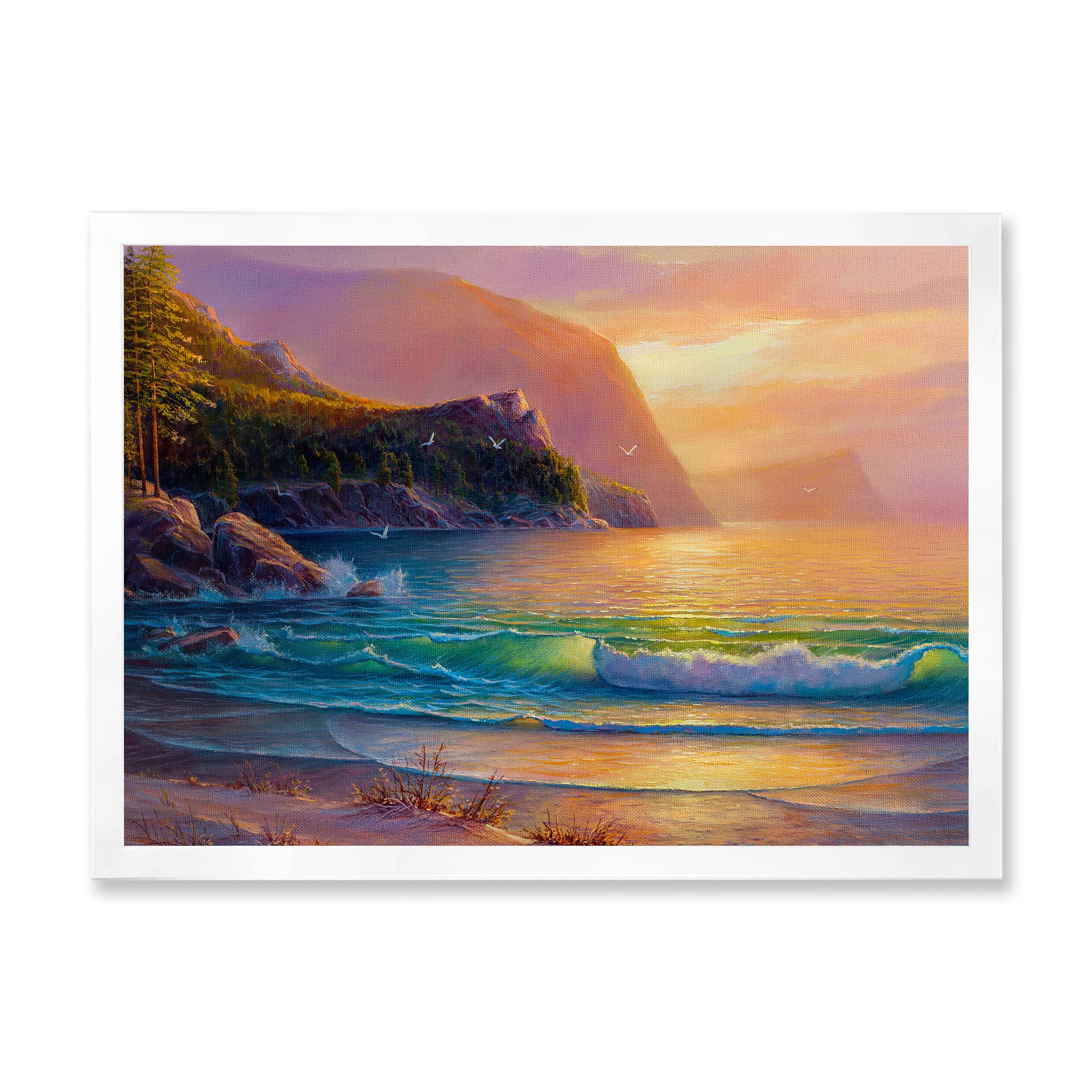 Romantic Beach Sunset Nautical Coastal Framed Wall Art - Perfect for Living Room, Bedroom & Beach House Decor