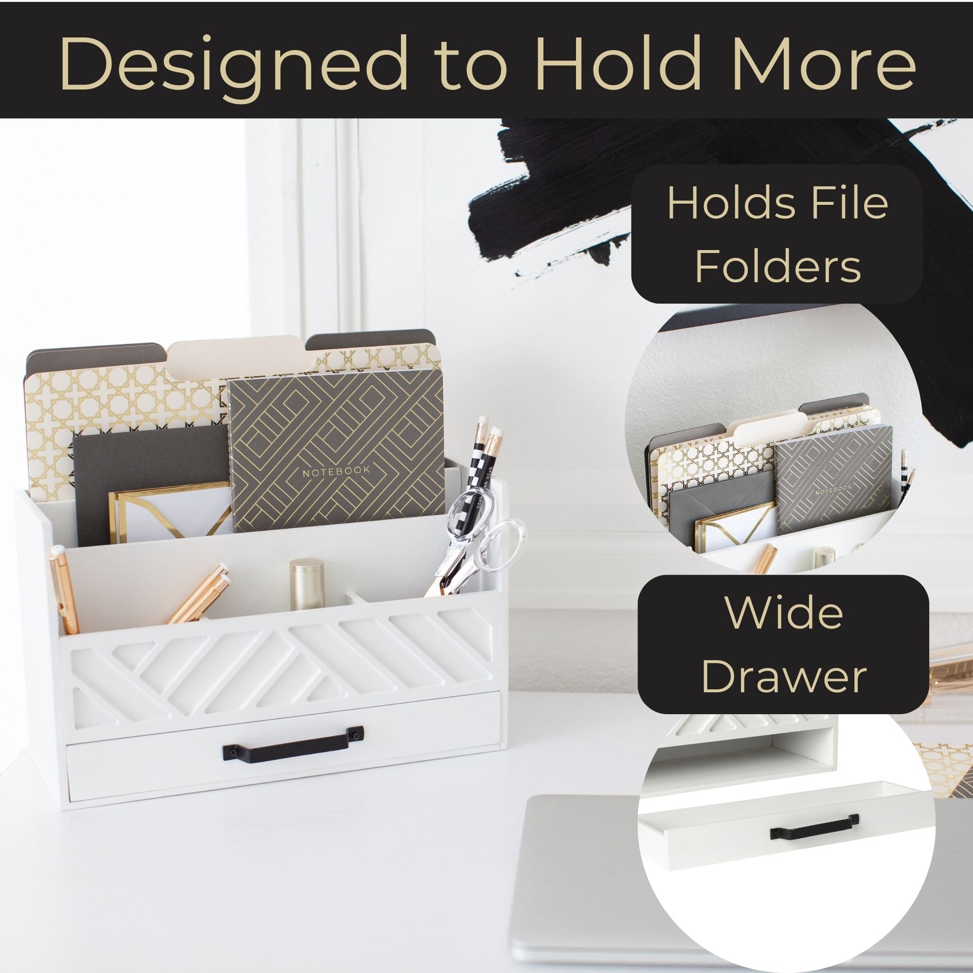 BLU MONACO White Wood Mail Organizer - Countertop Desk Storage with Drawer - Farmhouse Style Mail Sorter & Bill Holder - Perfect for Home Office, Kitchen Counter or Entryway Organization