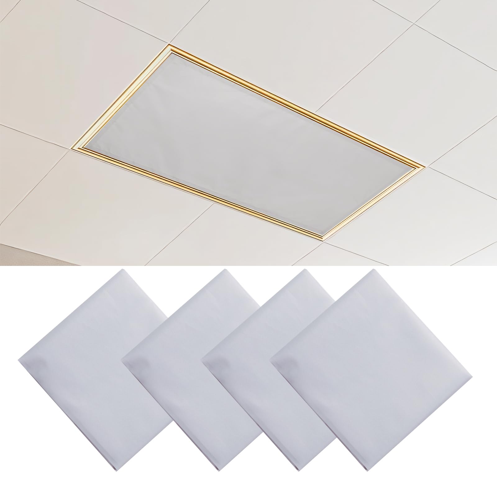 4 Pack Fluorescent Light Covers - 4x2 Feet Magnetic Light Filters for Ceiling Lights in Classroom, Office, Hospital & Home (Light Grey) - Reduce Glare & Improve Lighting for Workspaces, Reading & Relaxation