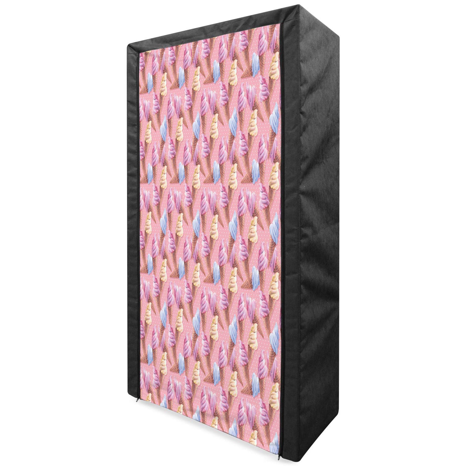 Ambesonne Ice Cream Themed Portable Fabric Wardrobe - Watercolor Dessert Print Clothing Organizer with Shelves, 33.5