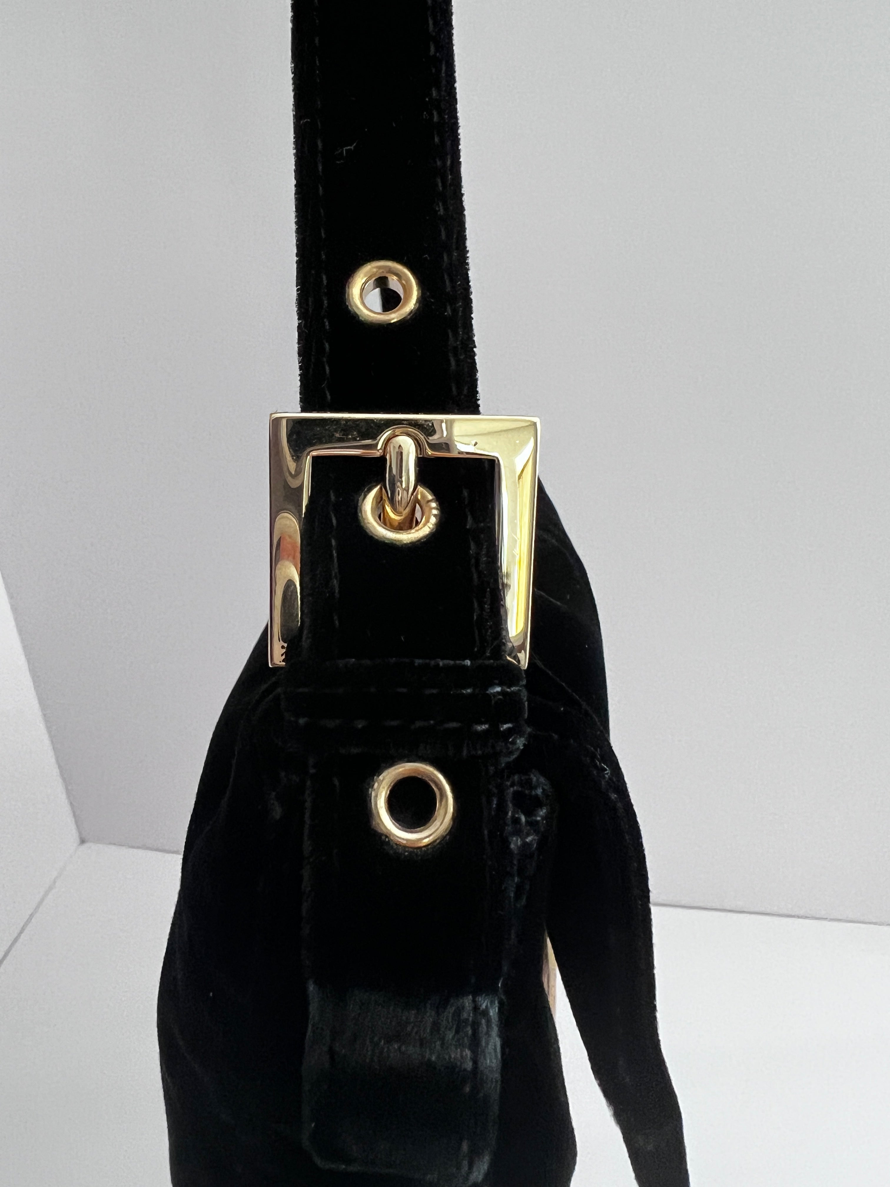 Fendi Black Velvet Shoulder Bag with Gold Tassels - Elegant Baguette Purse for Women, Perfect for Evening Parties & Special Occasions