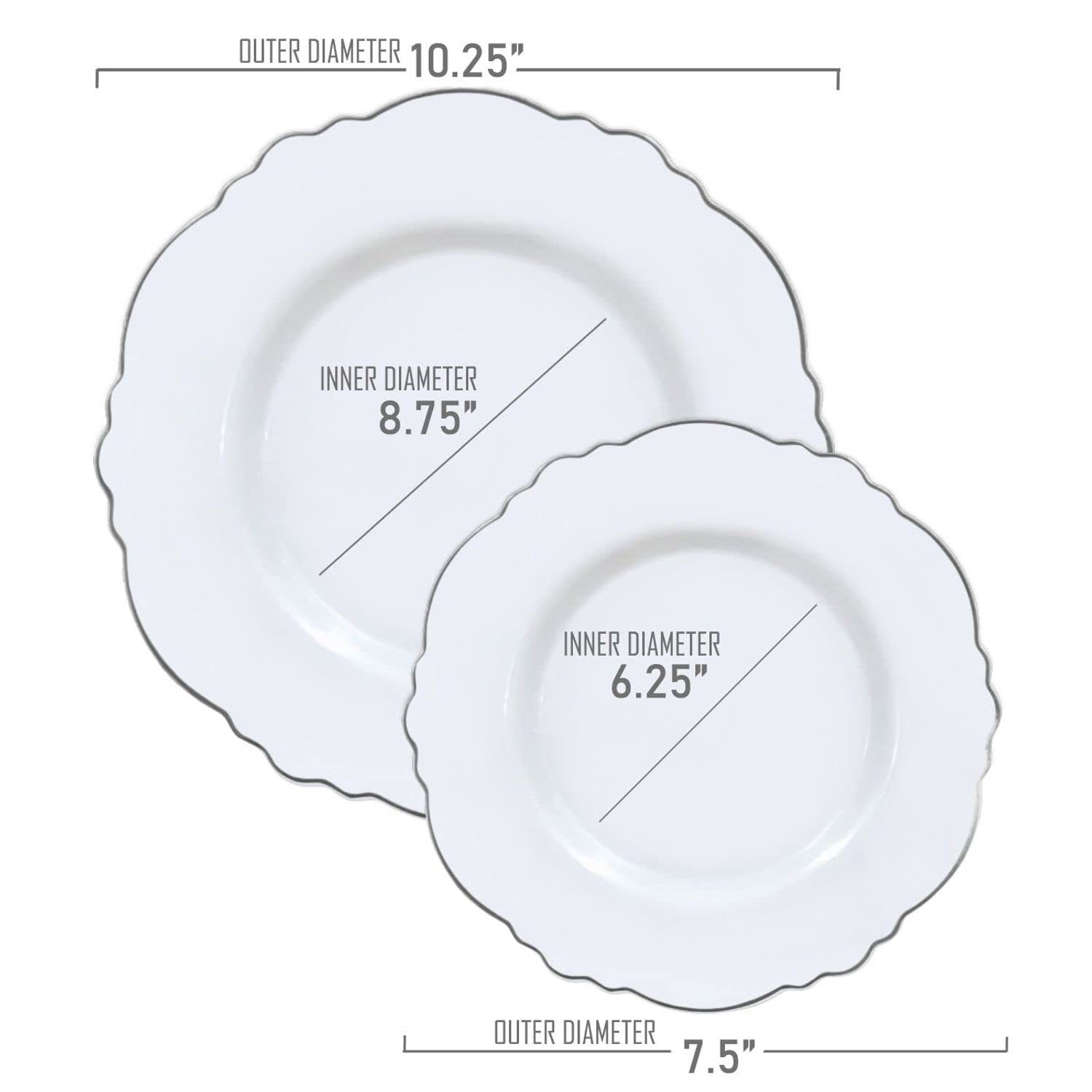 Elegant Disposable Plastic Dinnerware Set - Heavy Duty Blossom Rim Design Plates (7.5