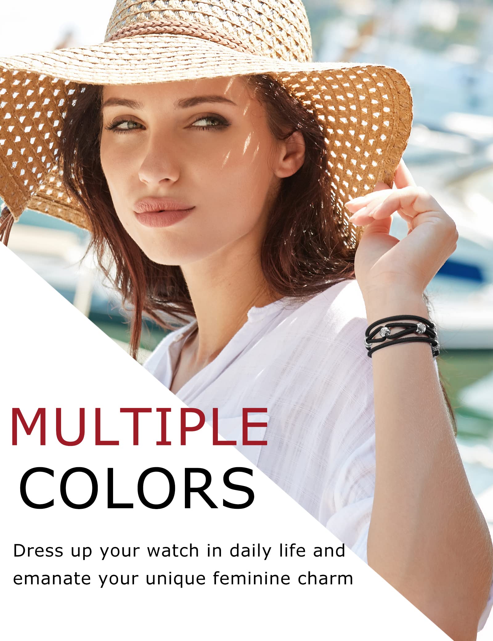 Elastic Beaded Boho Strap for Samsung Galaxy Watch 7/6/5/4/Active 2 - 20mm Stretchy Solo Loop Watch Band for Women - Black/XS - Stylish & Comfortable for Workouts, Yoga & Everyday Wear