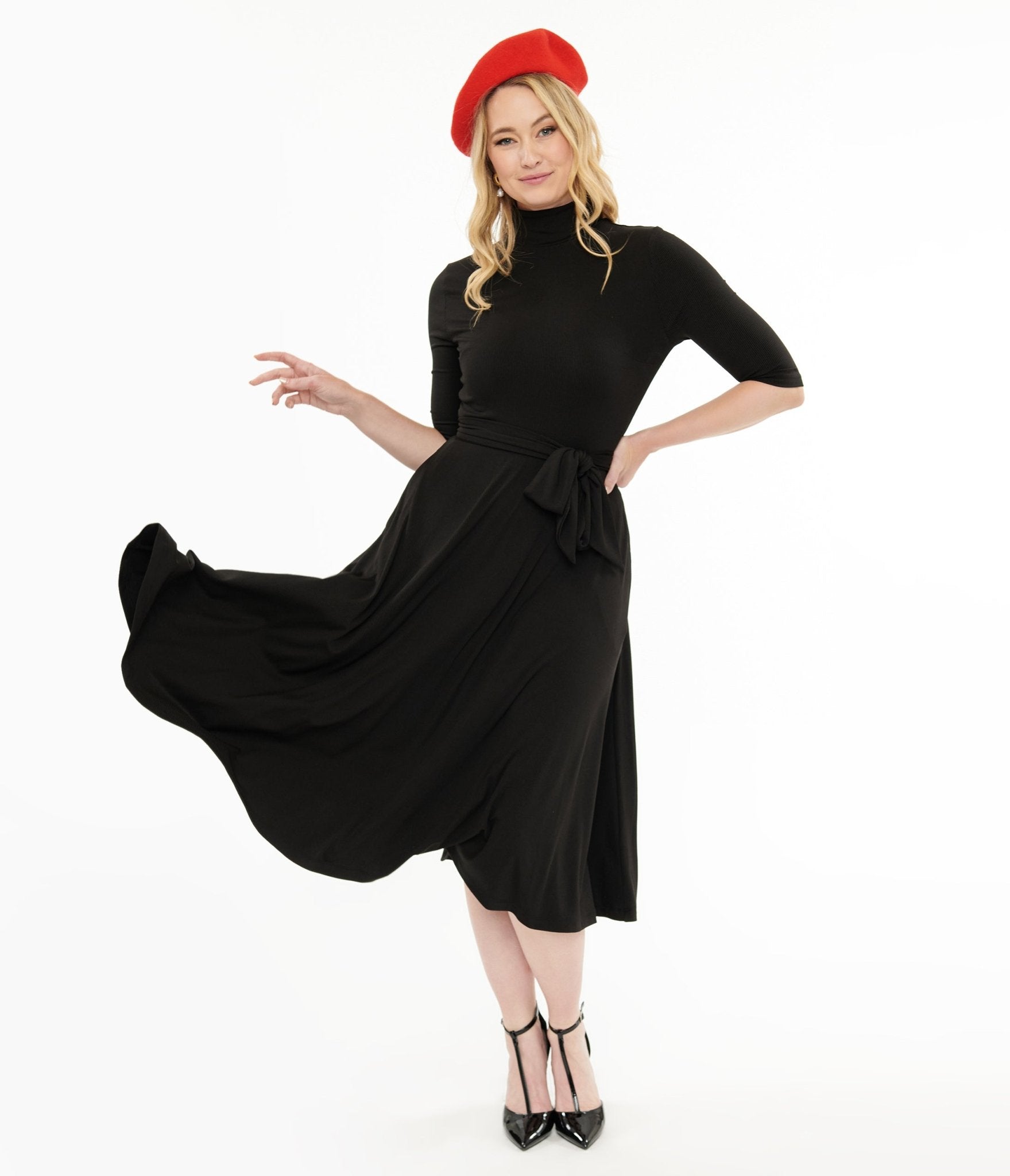 Vintage 1950s Black Turtleneck Midi Dress - Retro Swing Dress for Women | Perfect for Cocktail Parties, Date Nights & Holiday Events