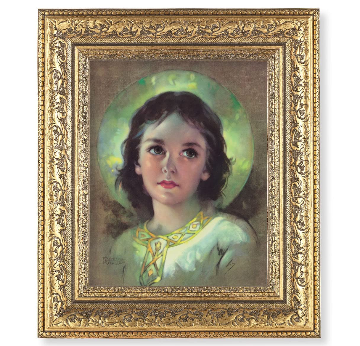 Religious Wall Art Decor - The Child Jesus Framed Picture with Gold-Leaf Acanthus-Leaf Carvings, Large Ornate Frame - Perfect for Home, Church & Office Decorations