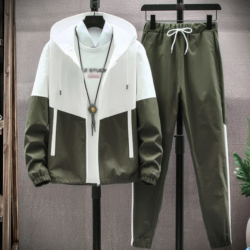 MMLLZEL Men's Casual Hoodie Tracksuit Set - Jacket & Pants 2-Piece Hip Hop Streetwear, Patchwork Design for Sports & Gym | Color A, Size M | Perfect for Workout, Jogging & Urban Fashion