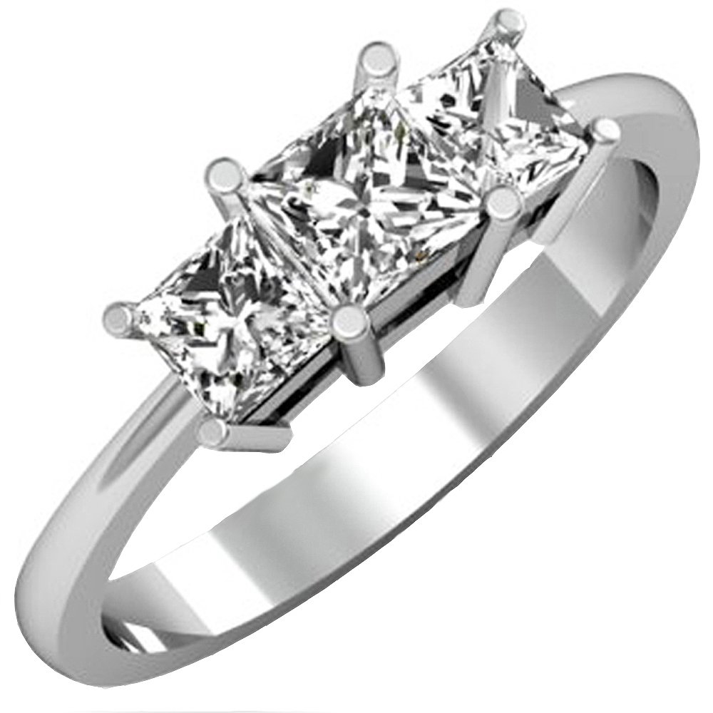 14K Solid Gold Princess Cut White Cubic Zirconia Engagement Ring for Women - 3 Stone Bridal Wedding Ring Set | Dazzlingrock Collection | Perfect for Proposals, Anniversaries & Special Occasions