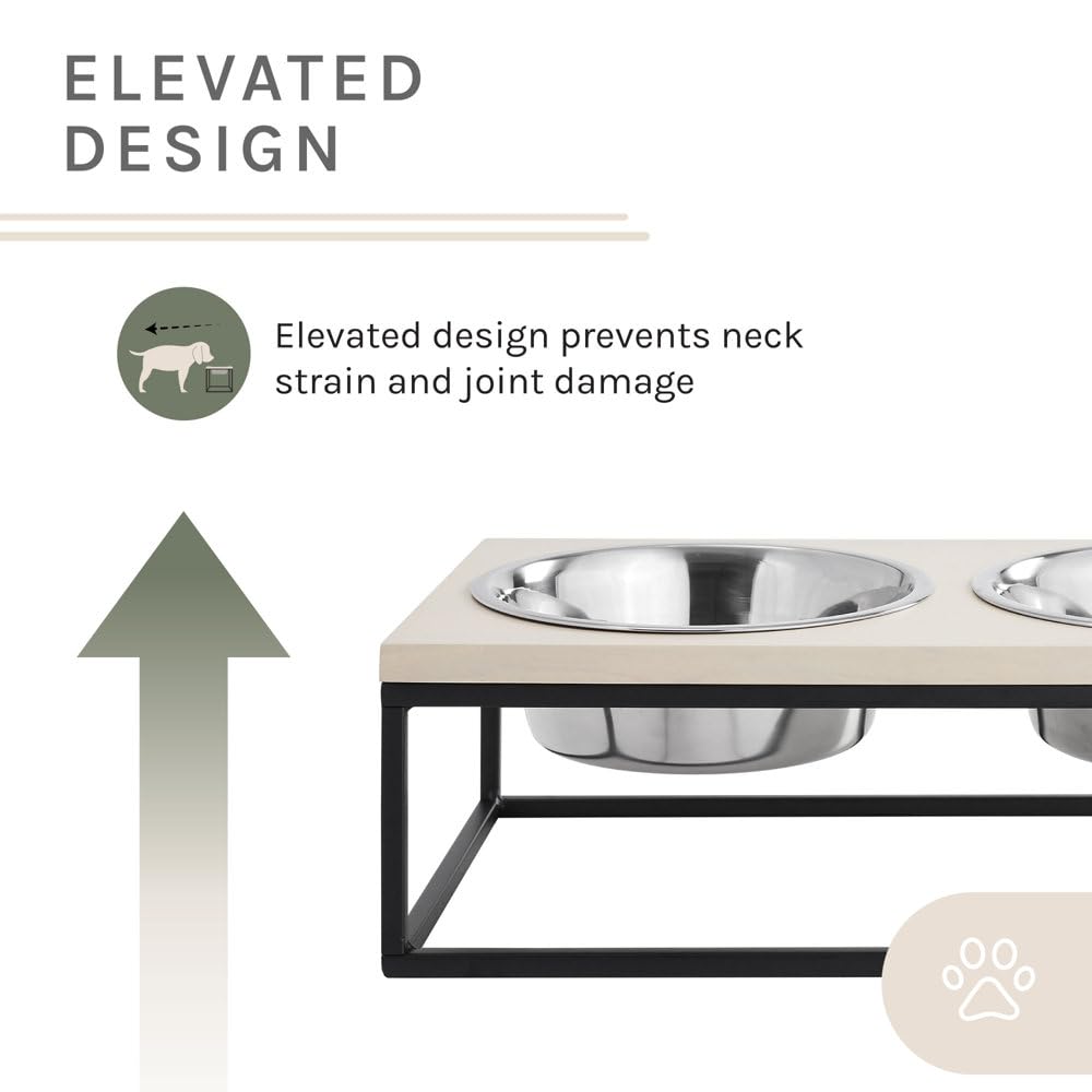 Elevated Dog Bowl Stand with 2 Stainless Steel Bowls - Anti-Slip Pet Feeder for Cats & Puppies - Reduce Vomiting & Improve Posture - Perfect for Small Pets, Kittens & Senior Dogs - Kitchen, Living Room or Outdoor Use