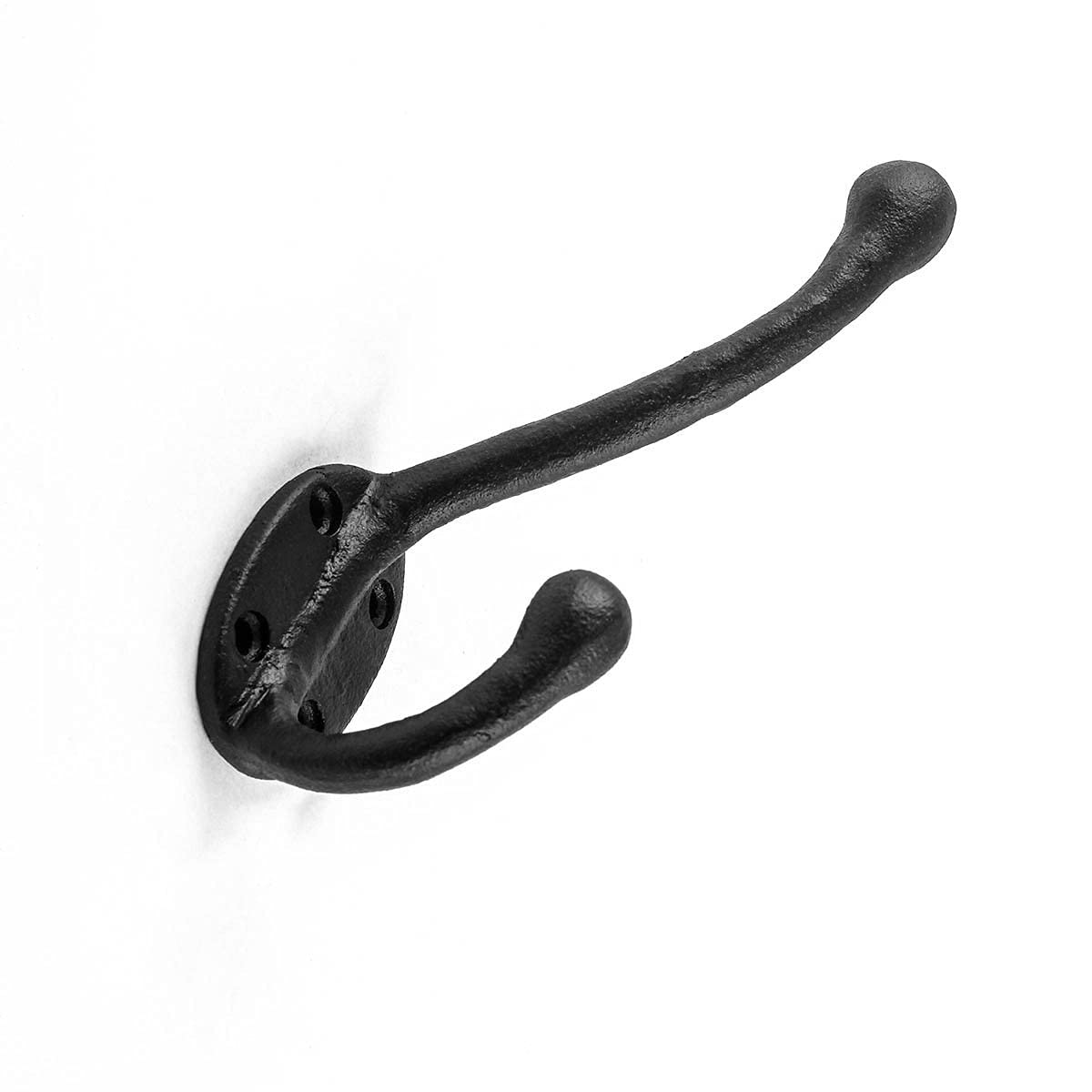 Rustic Black Wrought Iron Double Coat Hooks - 5 Inch Wall Mounted Robe & Jacket Hangers - Pack of 12 with Hardware - Rust Resistant for Entryway, Bathroom & Bedroom Organization