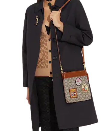 Coach Disney X Coach Kitt Messenger Crossbody Bag - Signature Jacquard Textile with Patches - Perfect for Casual Outings, Travel & Disney Theme Events