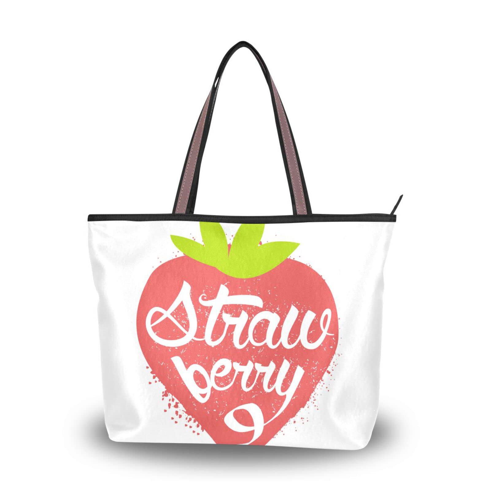 Stylish Strawberry Silhouette Tote Bag with Zipper - Large Capacity Women's Grocery Purse for Daily Use (2 Sizes) - Perfect for Shopping, Beach Trips & Work Commute