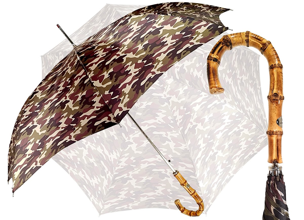 Camouflage Umbrella with Bamboo Handle - Waterproof Windproof Compact Travel Umbrella for Hiking, Camping & Outdoor Adventures