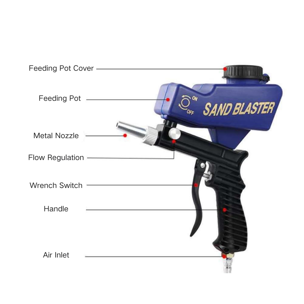 Portable Sand Blaster Kit with Replaceable Steel Nozzle - Paint Removal Tool for Air Compressor | Rust & Paint Stripper for Metal, Wood & Concrete Surfaces | DIY Home Renovation & Auto Restoration (Black)