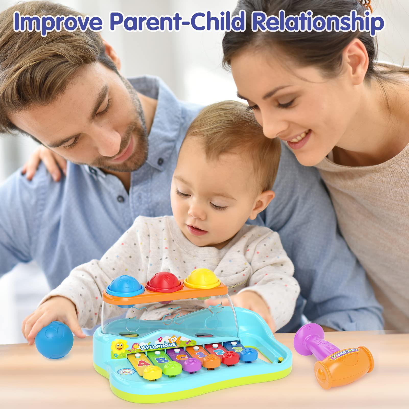 HOLA Pound & Tap Hammer Xylophone Toy for 1-3 Year Old Boys & Girls - Best Birthday Gift for 1 Year Old Baby | Early Learning Musical Instrument for Toddlers 12-18 Months | Perfect Easter Basket Stuffer & Educational Toy for Preschoolers (Playtime, Music Development, Sensory Learning)