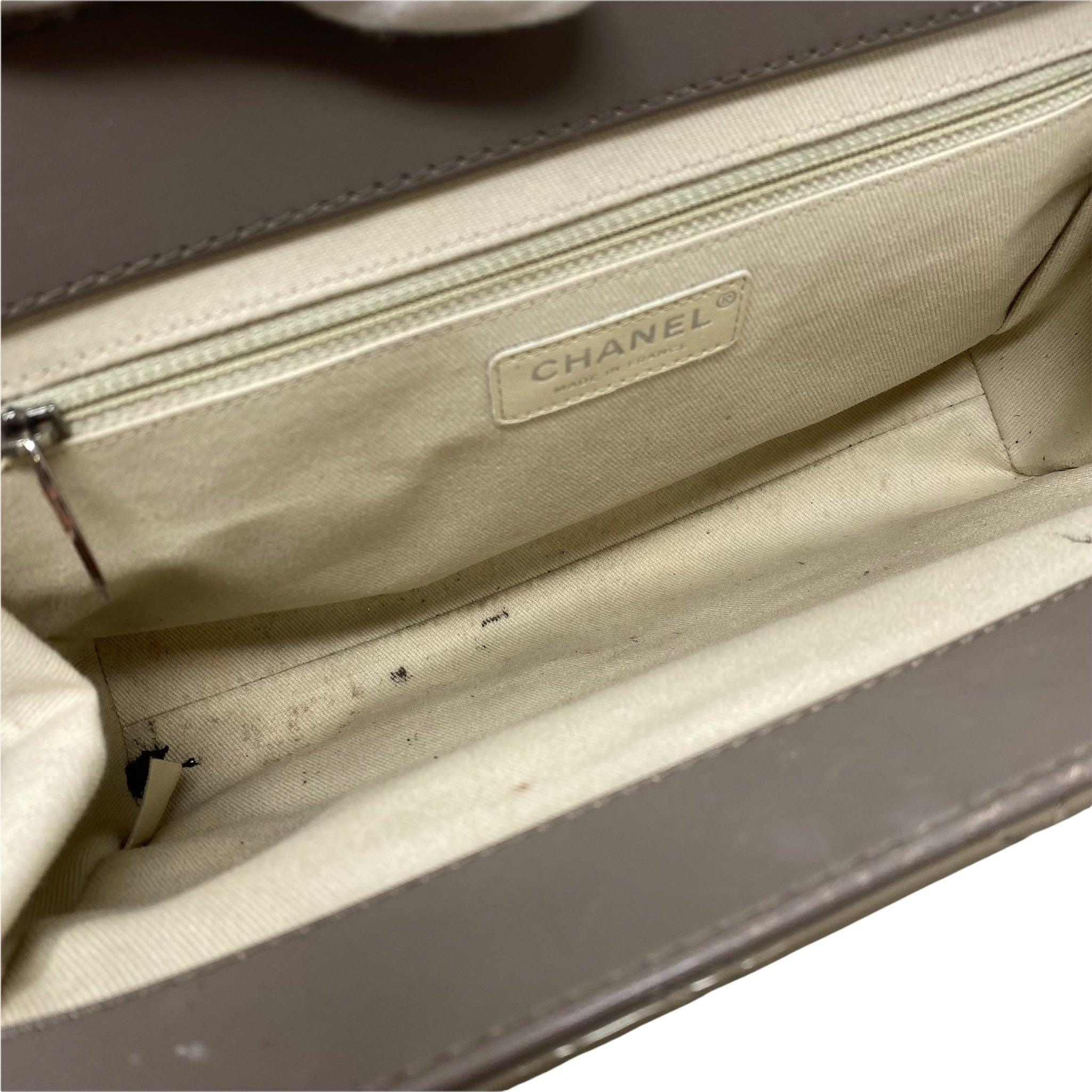 Chanel Taupe Patent Leather Timeless Large Clutch Bag - Elegant Evening Clutch for Women's Parties, Weddings & Special Events