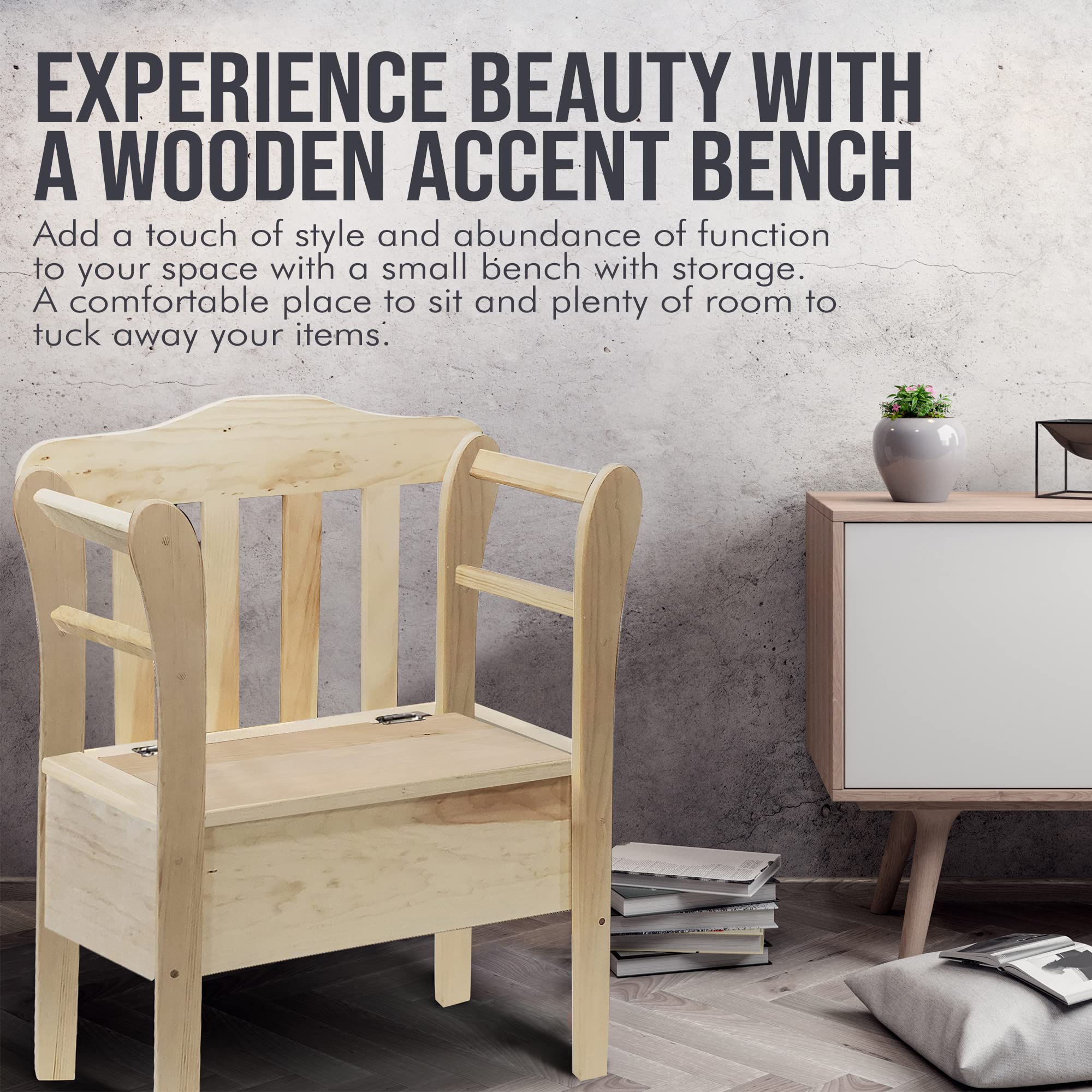 Amish Handmade Wooden Storage Bench - Small Entryway, Hallway, Mudroom Organizer with Farmhouse Style for Bedroom & Living Room | Unfinished Wood Furniture for Home Decor & Practical Storage Solutions