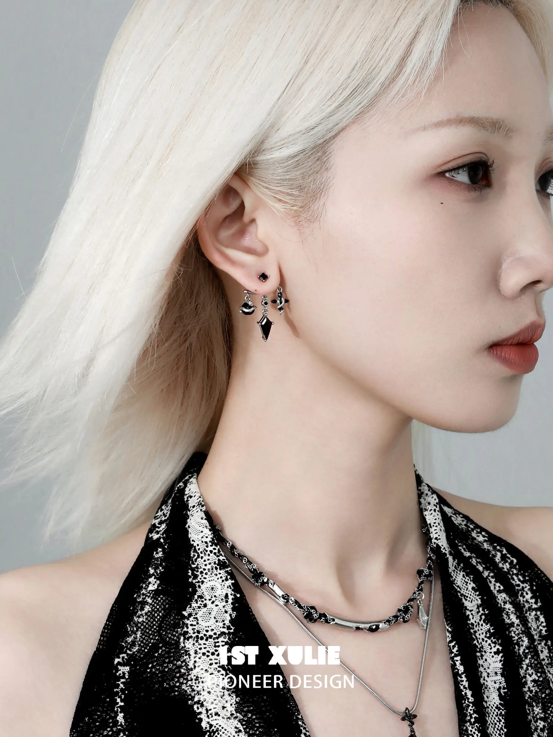 18k Platinum Plated Snake Bite White & Black Serpent Stud Earrings for Women - Gothic Punk Jewelry for Parties, Concerts and Night Out
