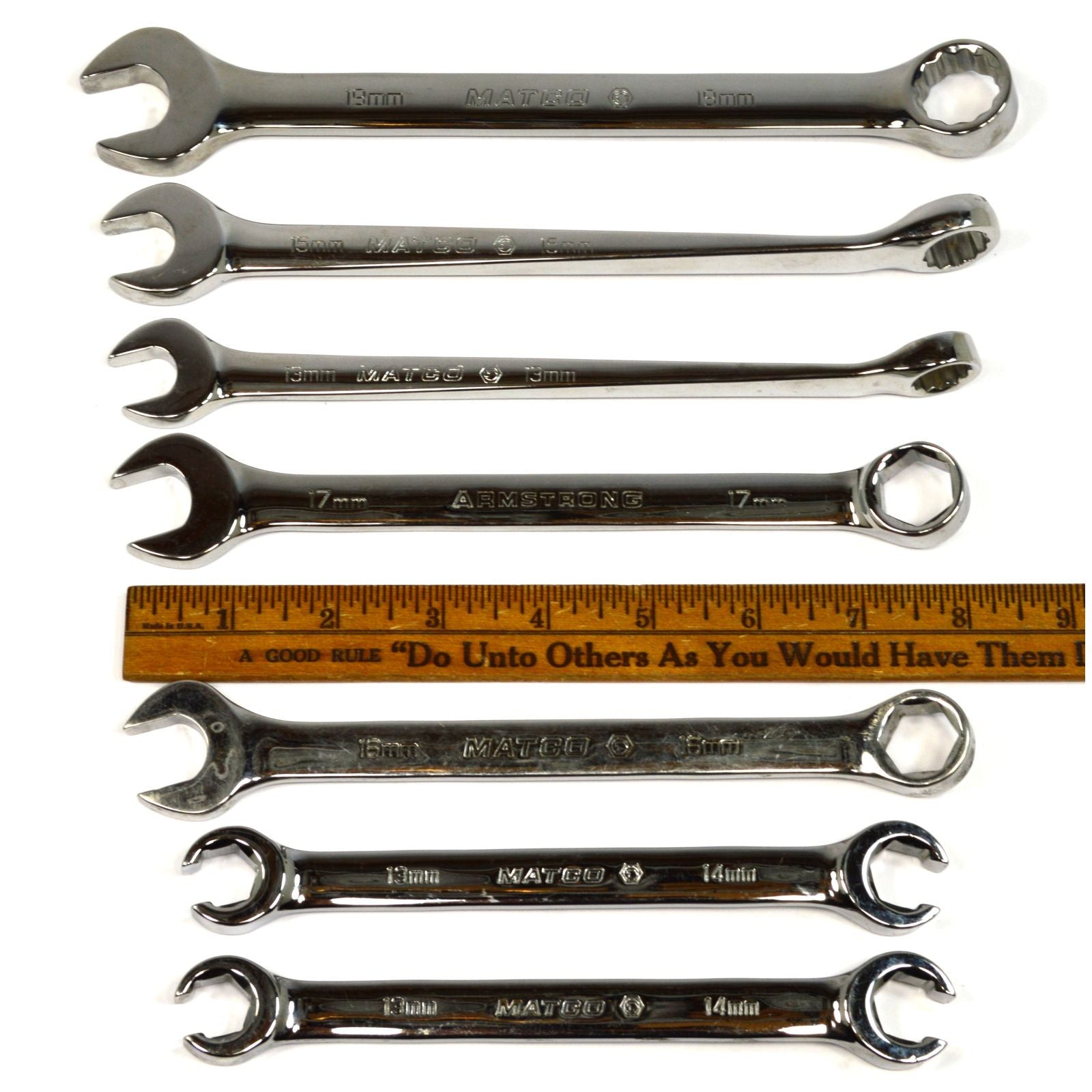 Premium 7-Piece Mixed Wrench Set - Matco & Armstrong Metric Combo & Flare Nut Wrenches - Perfect for Automotive Repair, DIY Projects & Professional Mechanics