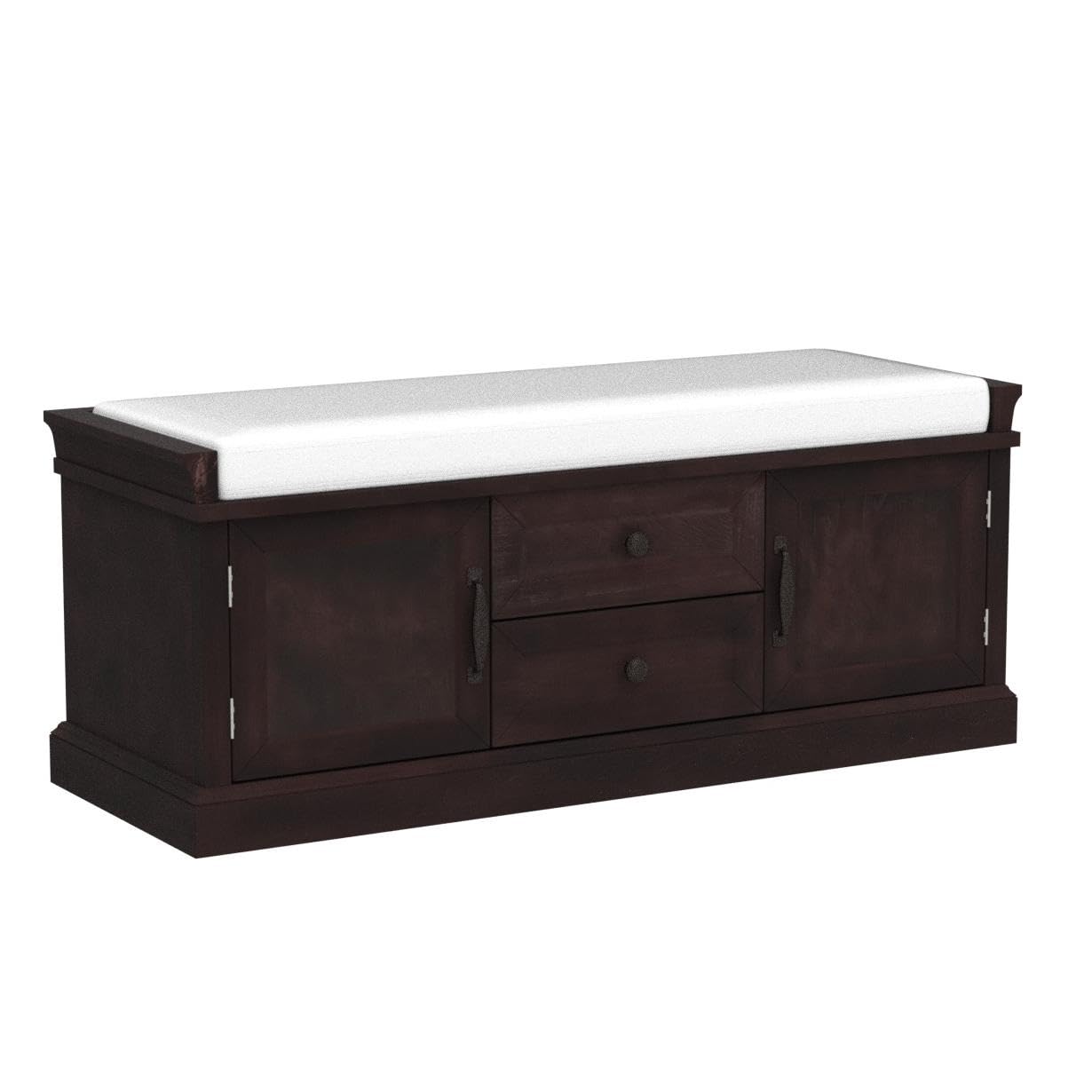 Merax 2-Drawer 2-Cabinet Storage Bench with Removable Cushion - Espresso Shoe Bench for Entryway, Living Room & Bedroom - Perfect for Organizing Shoes, Blankets & Home Decor