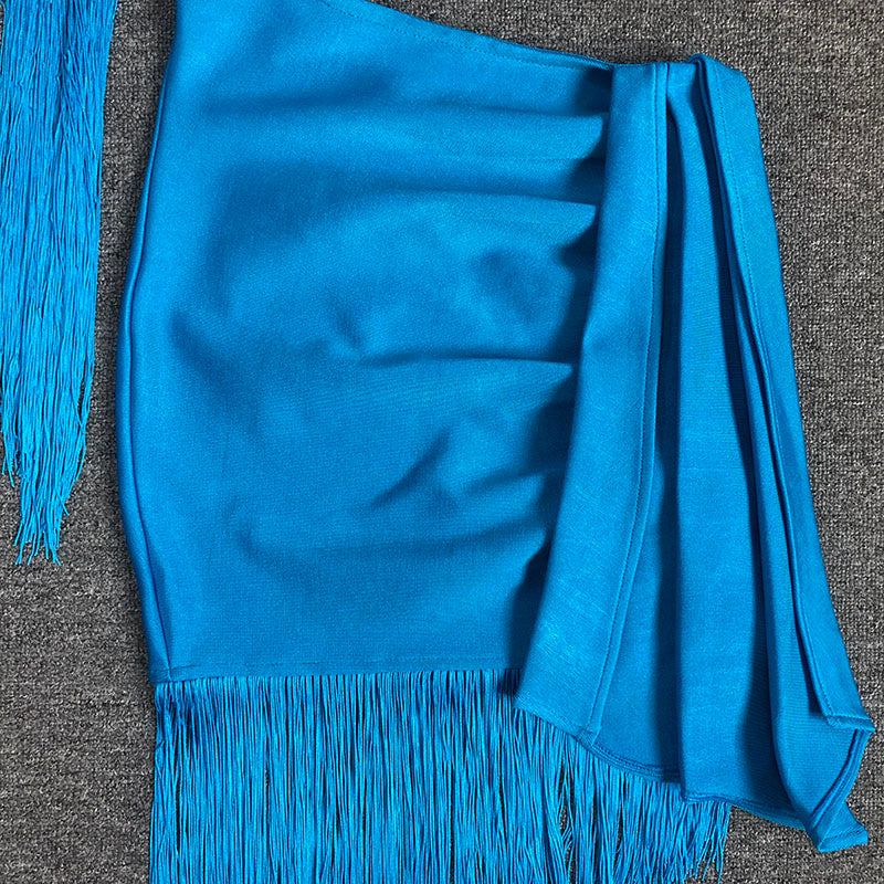 Asymmetric Tassel Bandage Dress for Women - Sexy Bodycon Party Dress for Night Out, Club, Date Night, and Special Occasions