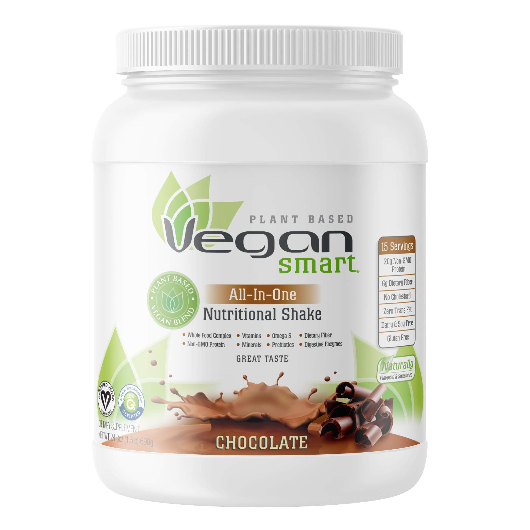Vegansmart Plant Based Vegan Protein Powder - Chocolate Flavor, 24.3 Oz (15 Servings) | Dairy Free, Gluten Free & Soy Free Protein Supplement for Smoothies, Baking & Post-Workout Recovery